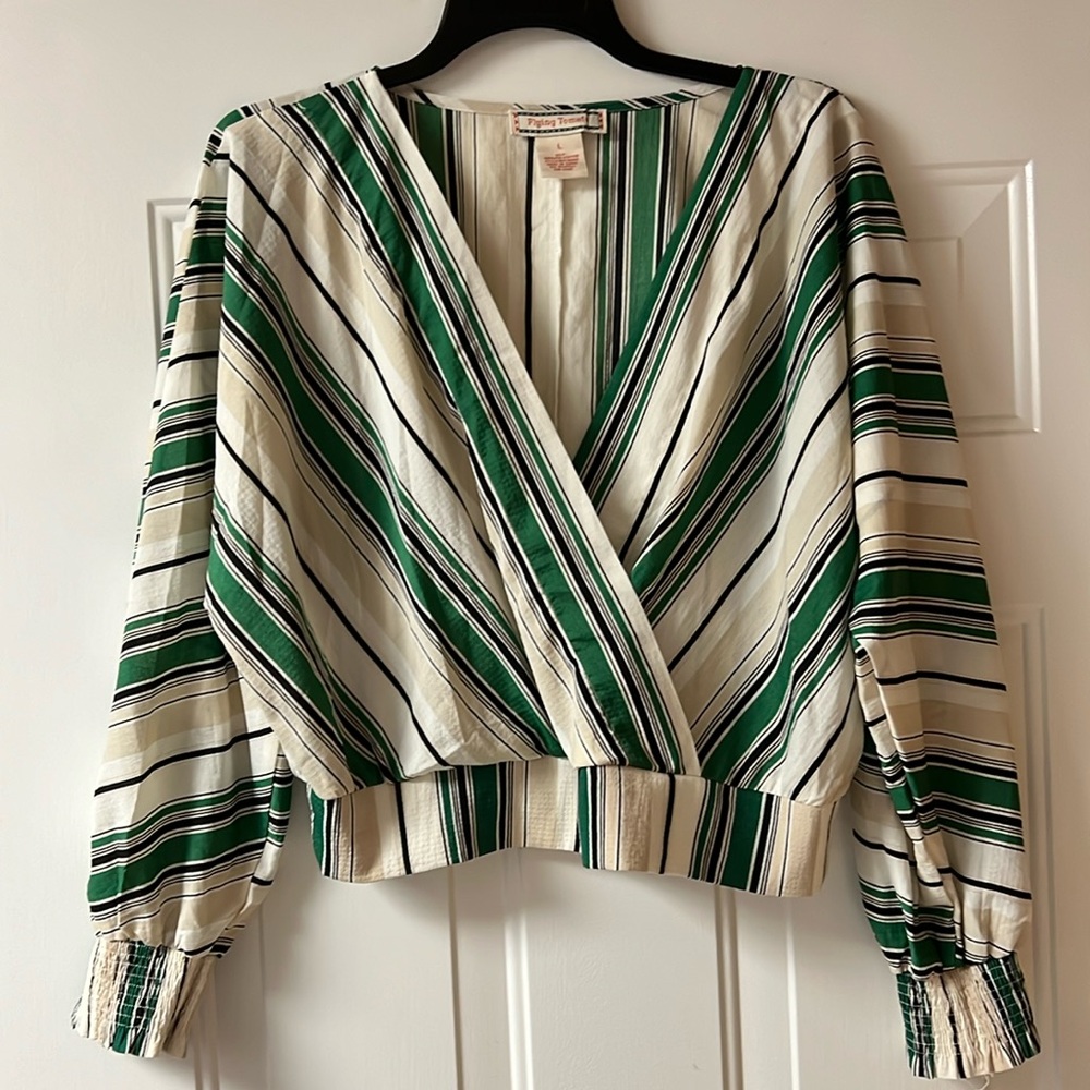 Flying Tomato Striped Wrap Blouse